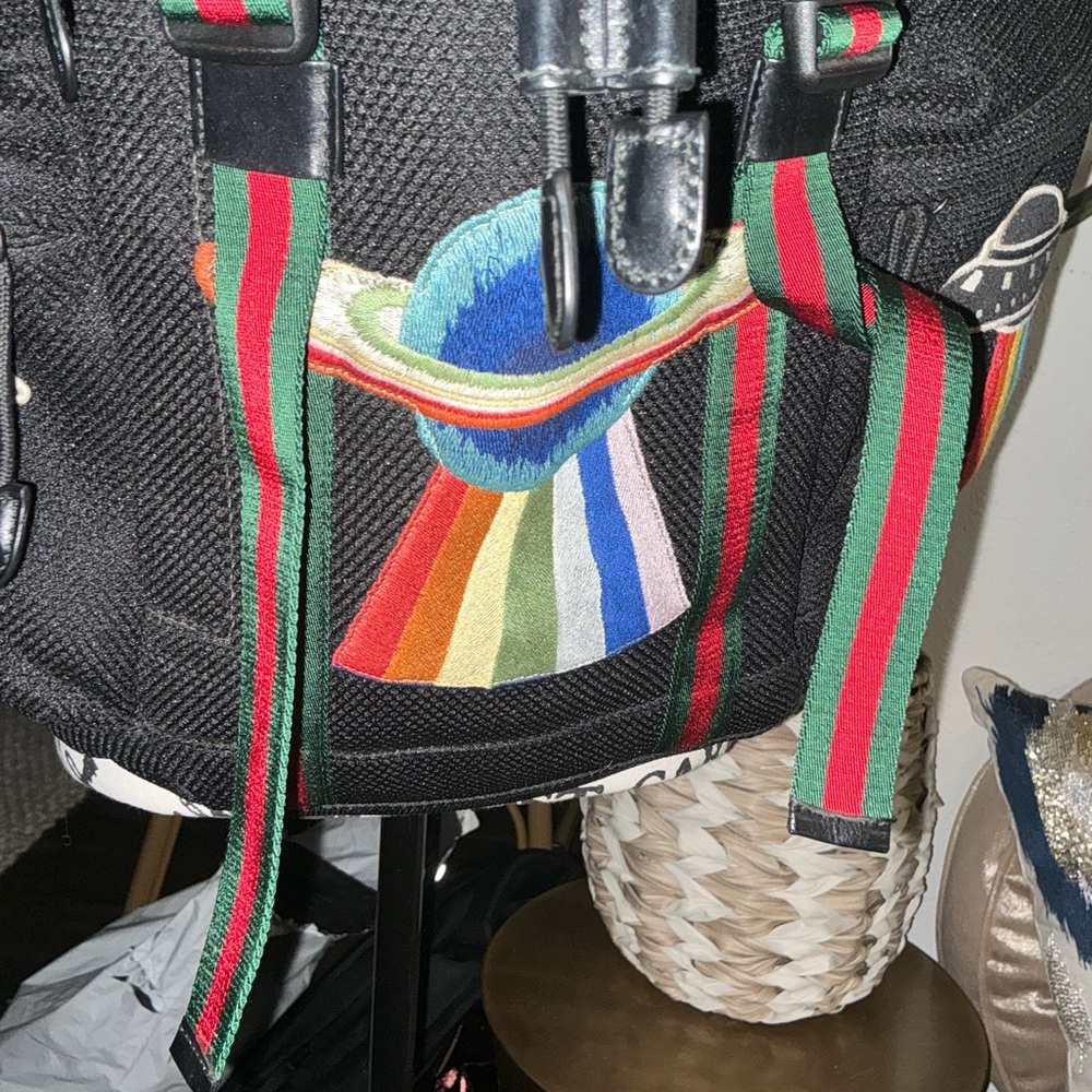 Gucci Hollywood Black Backpack with Multicolor Embroidery Mesh Mix Material - Picture 3 of 15